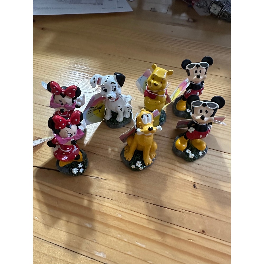 Disney Mini Garden Statue Set 6pc Mickey Minnie Winnie Pooh Pluto Dalmatian NEW